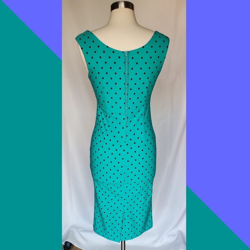 Pinup Couture Turquoise Dress with Black Polka Dots - Picture 3 of 8